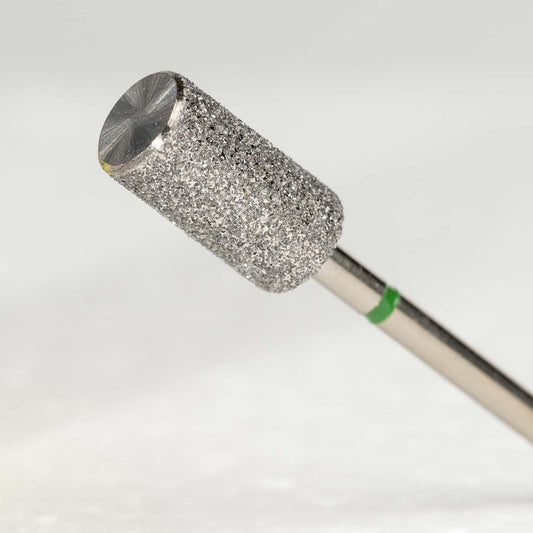 Podiatry Coarse Diamond Bur (Long Cylinder, Smooth Top) 6840LS 065, Tilted to Show Top